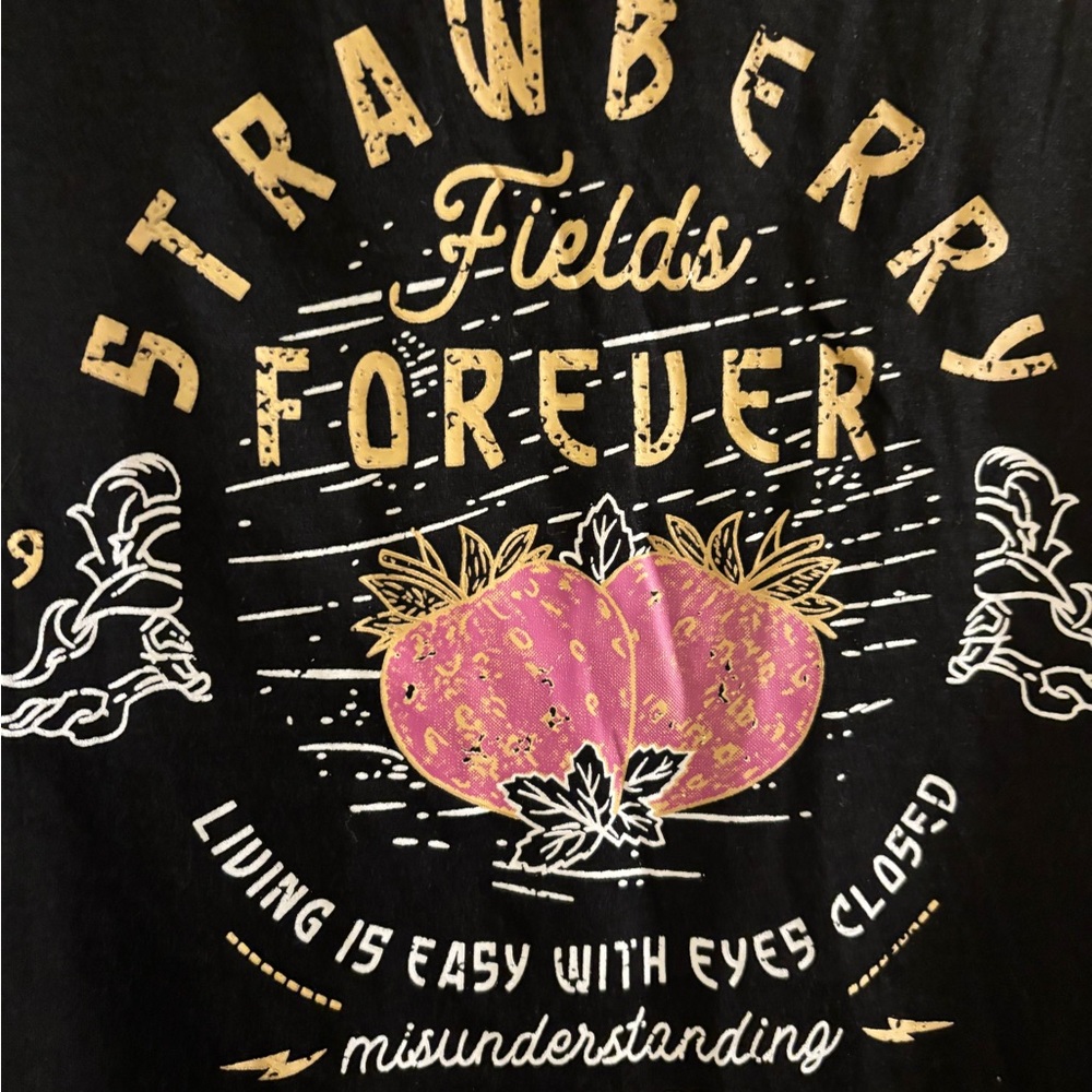 Black Graphic Tee with Strawberry Design